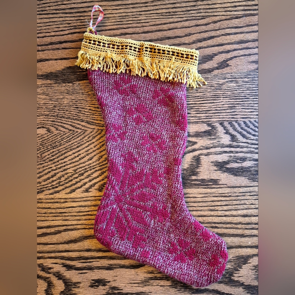 Festive Red Knit Stocking with Yellow Fringe